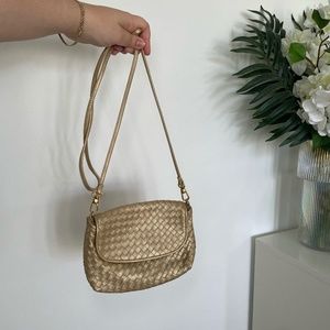 Ganson Vintage Woven Leather Bag | Gold Purse | 90s retro